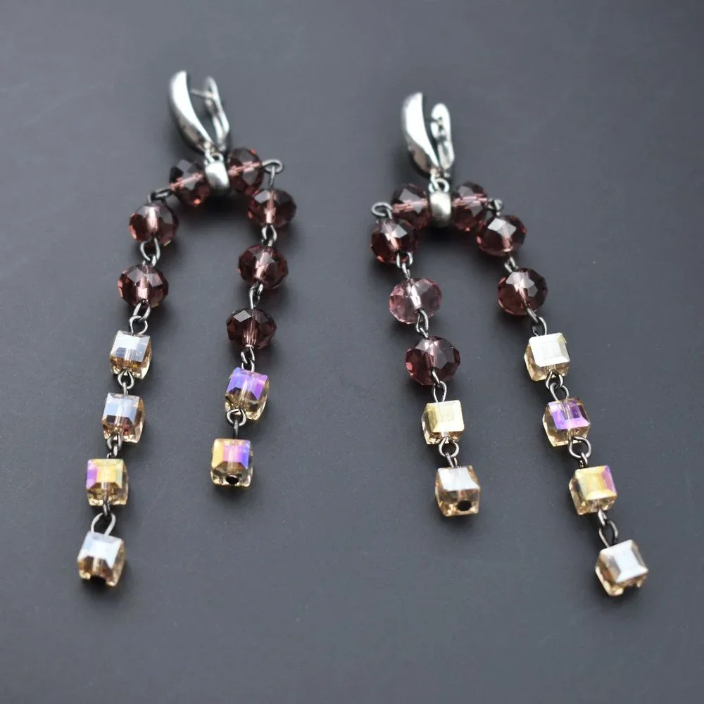 Unusual chandelier earrings, long fancy eye catching summer earrings statement